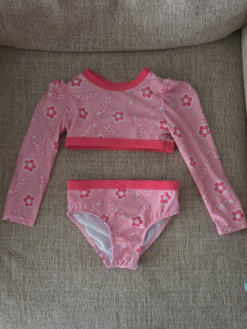 Mattel Barbie Pink Floral Long-Sleeve Rashguard Set with Hot Pink Trim